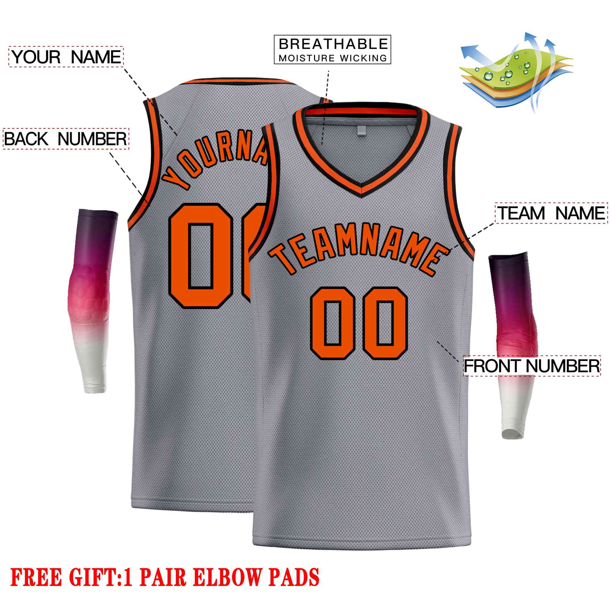 Custom Dark Gray Orange-Black Classic Tops Men Casual Basketball Jersey - Image 2
