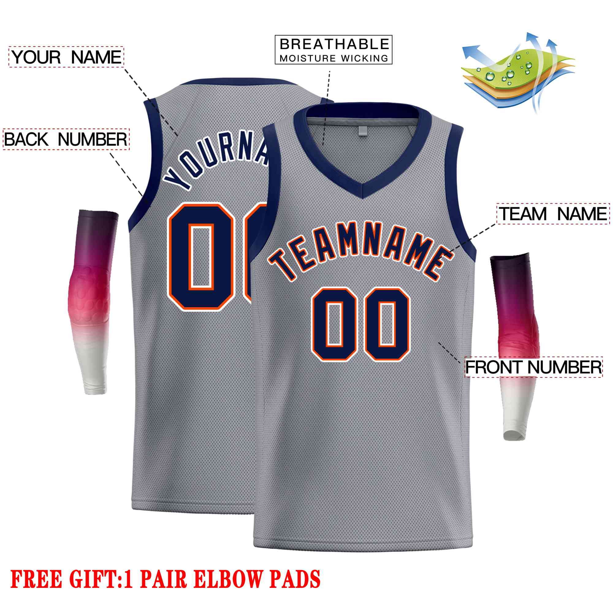 Custom Dark Gray Navy-Orange Classic Tops Men Casual Basketball Jersey - Image 2