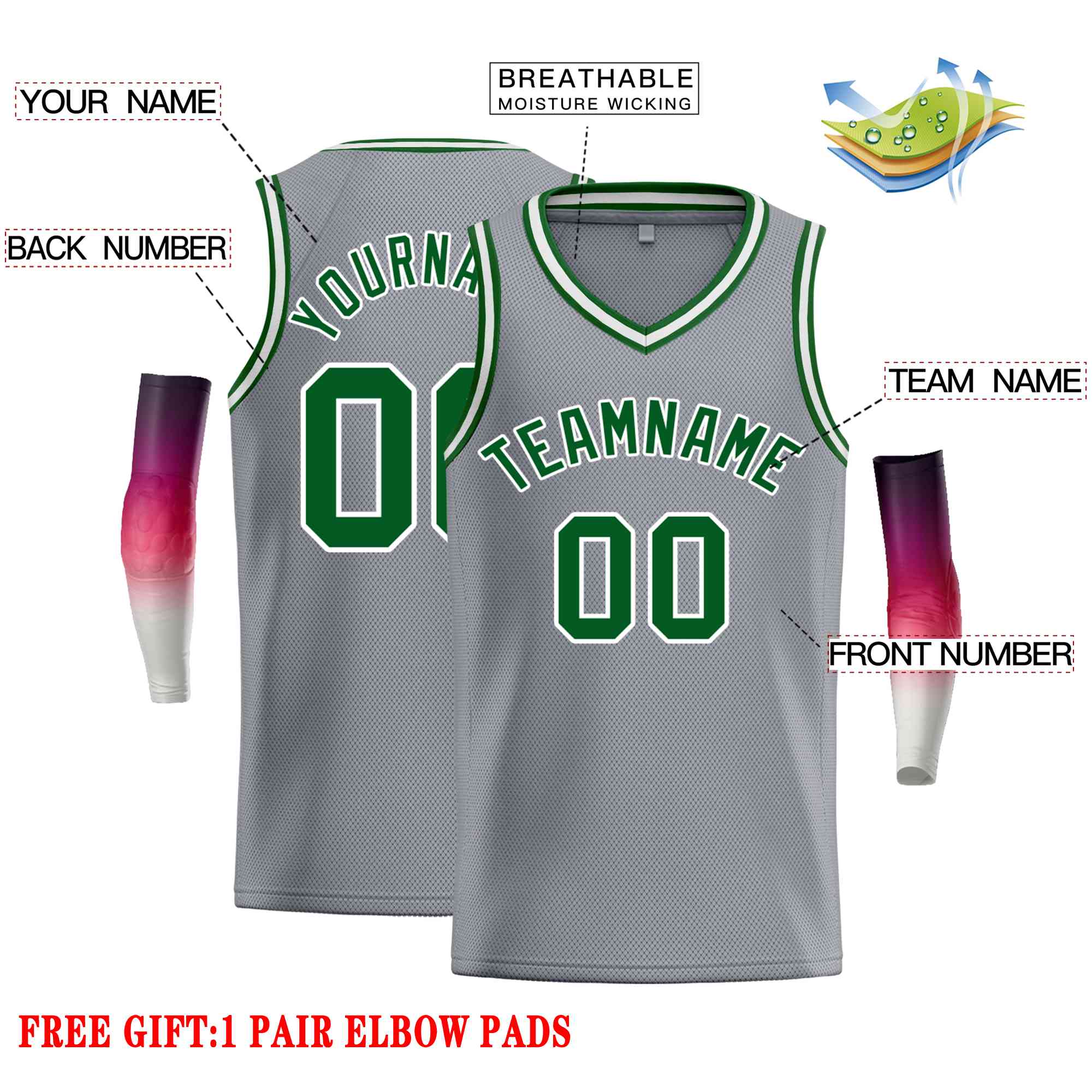 Custom Dark Gray Green-White Classic Tops Men Casual Basketball Jersey - Image 2