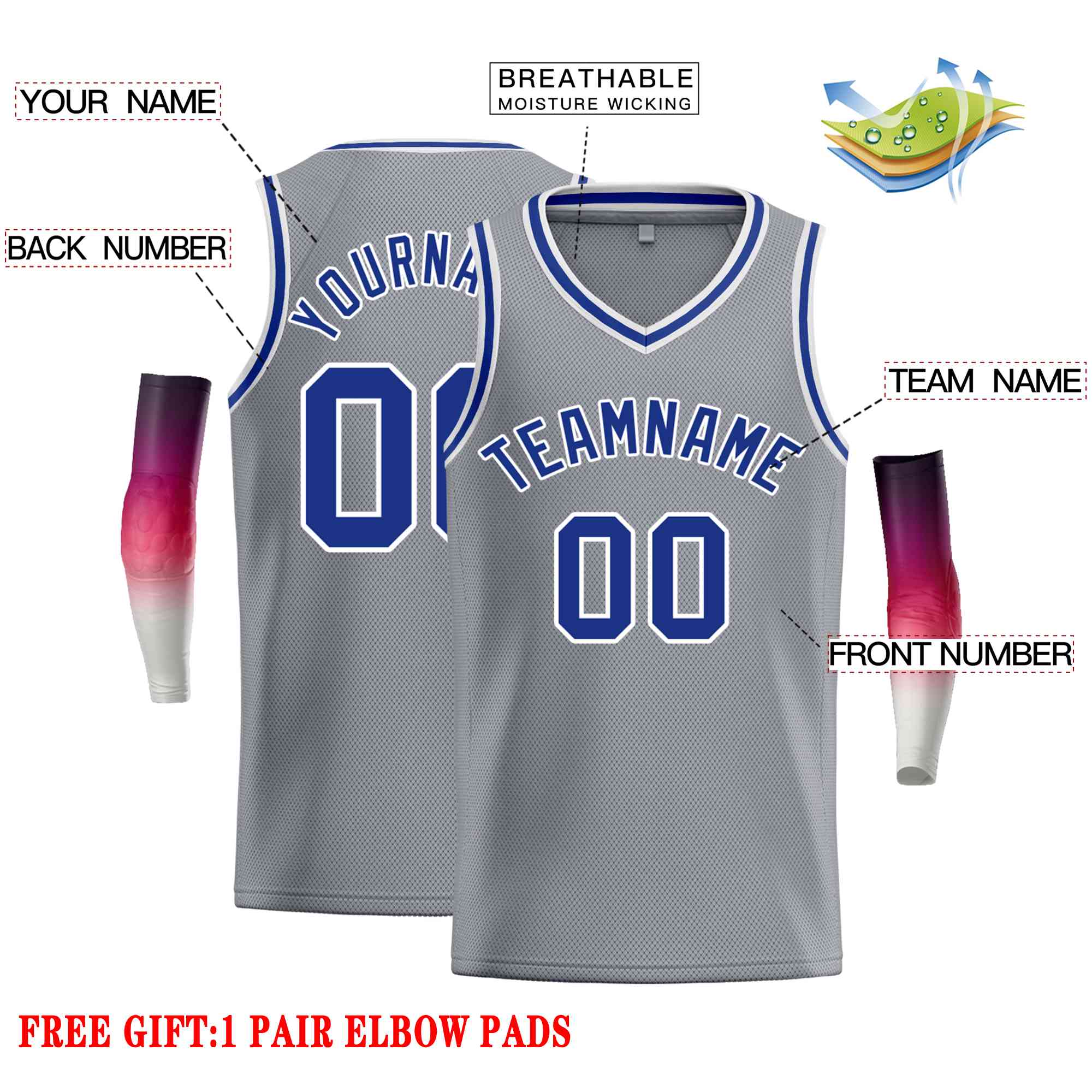 Custom Dark Gray Royal-White Classic Tops Men Casual Basketball Jersey - Image 2