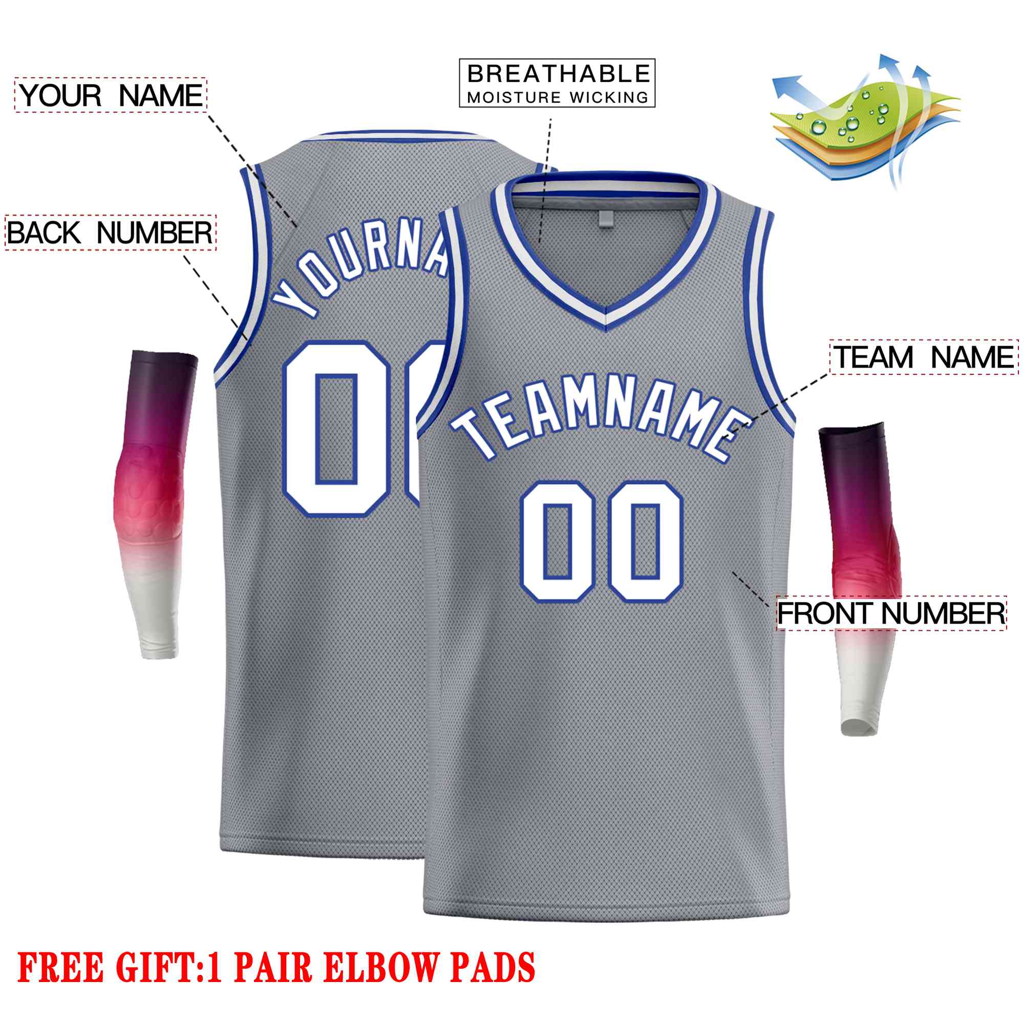 Custom Dark Gray White-Blue Classic Tops Men Casual Basketball Jersey - Image 2