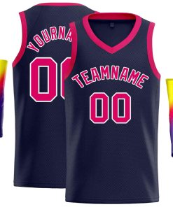 Custom Navy Pink-White Classic Tops Men Casual Basketball Jersey