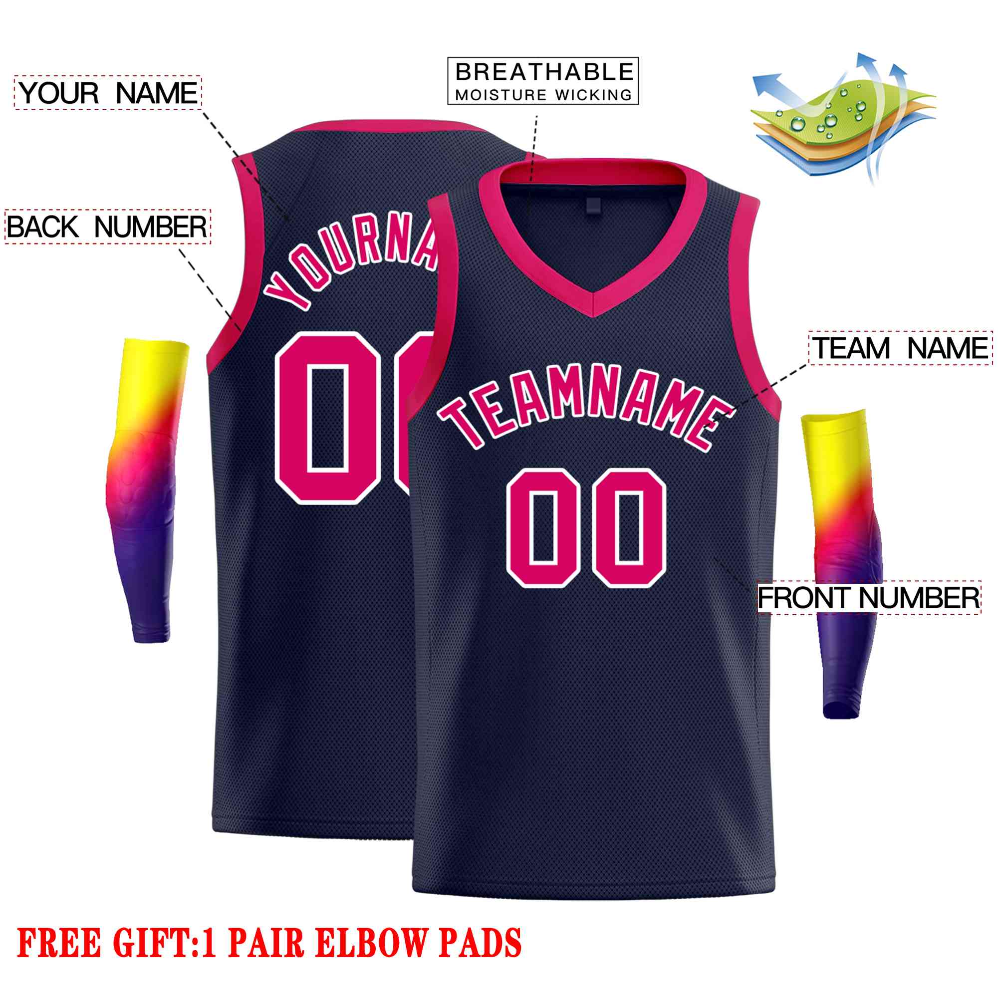 Custom Navy Pink-White Classic Tops Men Casual Basketball Jersey - Image 2