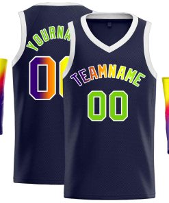 Custom Navy Green-White Classic Tops Men Casual Basketball Jersey