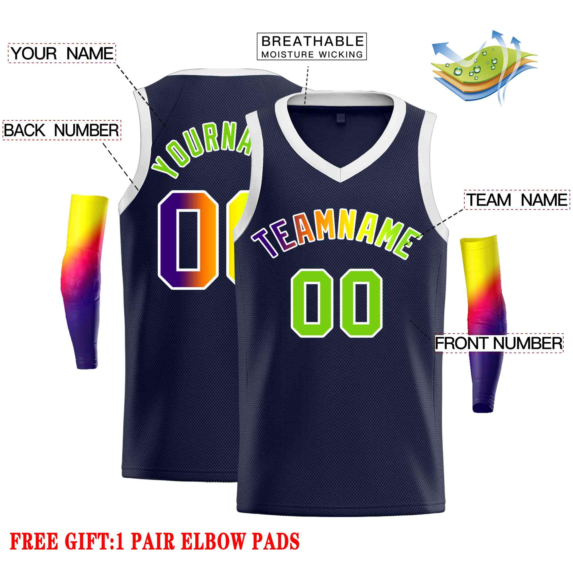 Custom Navy Green-White Classic Tops Men Casual Basketball Jersey - Image 2