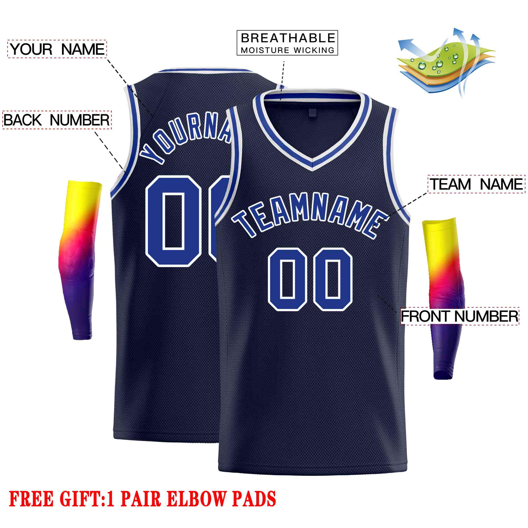 Custom Navy Royal-White Classic Tops Men Casual Basketball Jersey - Image 2