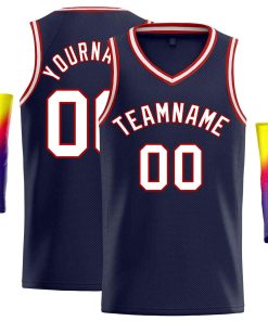 Custom Navy Red-White Classic Tops Men Casual Basketball Jersey