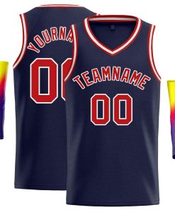 Custom Navy White-Red Classic Tops Men Casual Basketball Jersey
