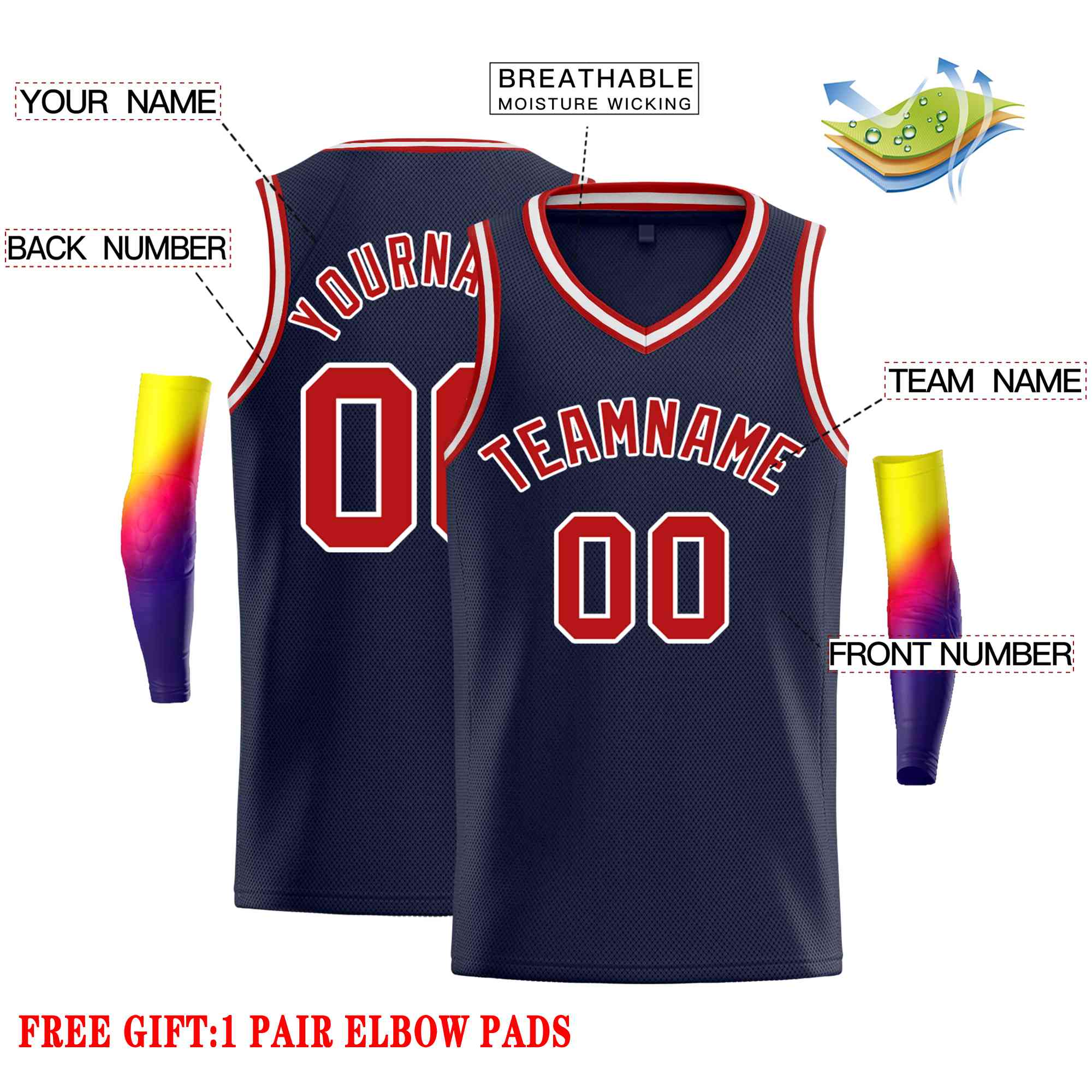 Custom Navy White-Red Classic Tops Men Casual Basketball Jersey - Image 2