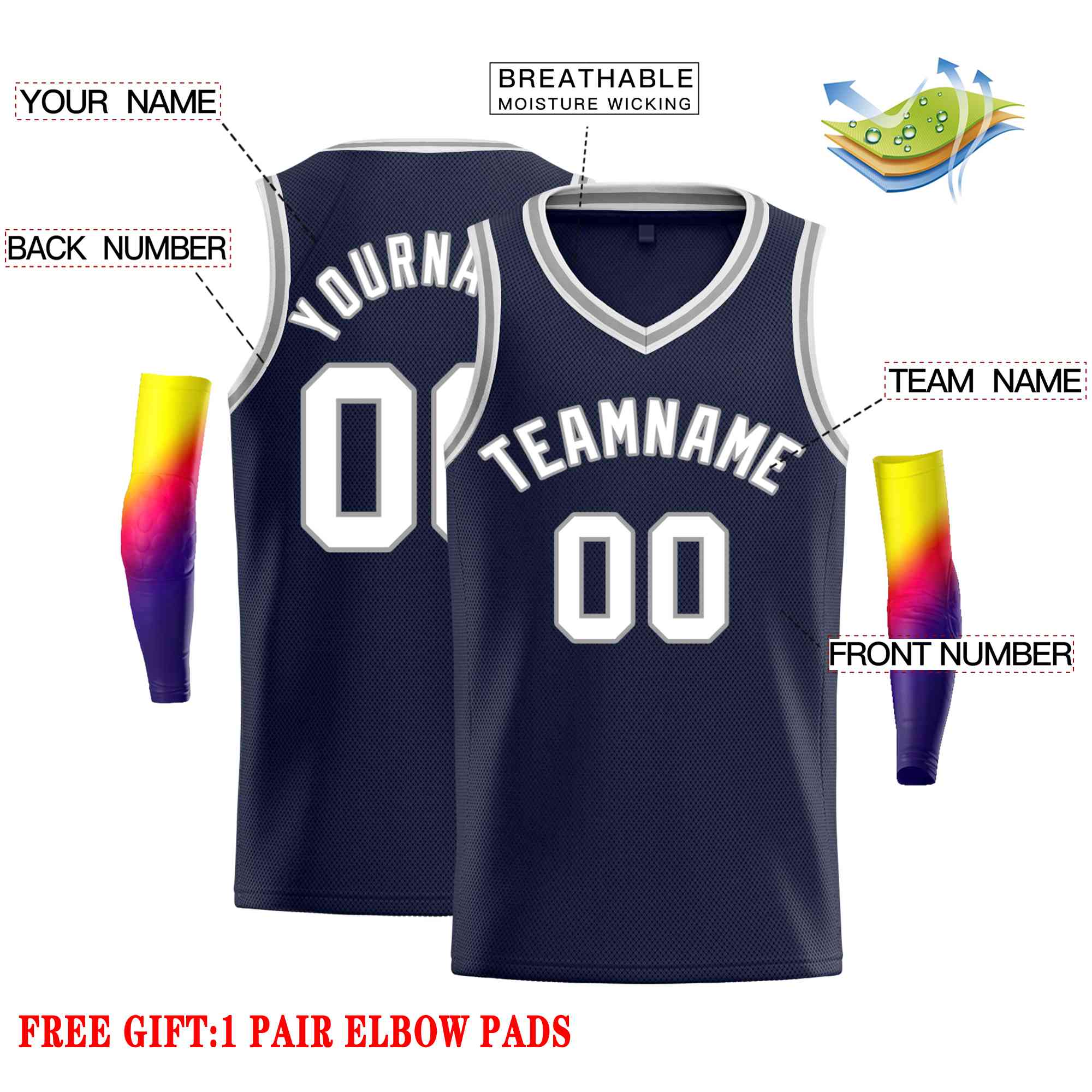 Custom Navy White-Gray Classic Tops Men Casual Basketball Jersey - Image 2
