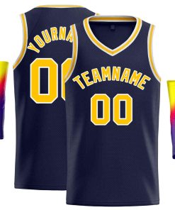 Custom Navy Yellow-White Classic Tops Men Casual Basketball Jersey