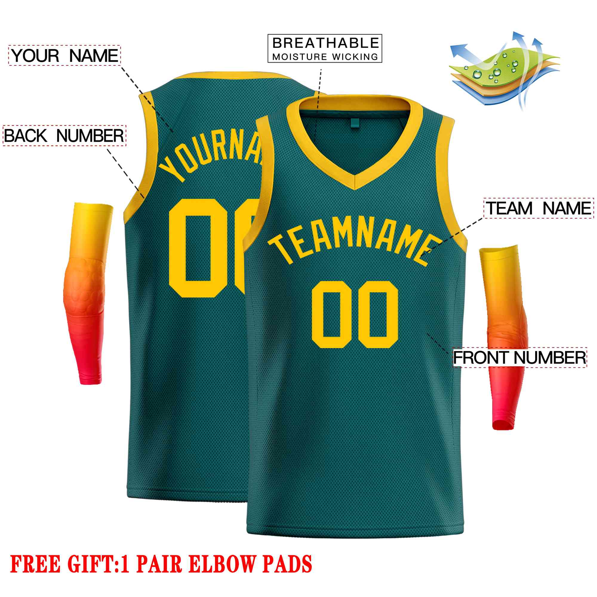 Custom Aqua Yellow-Classic Tops Men Casual Basketball Jersey - Image 2
