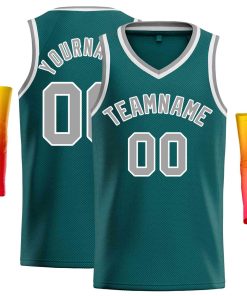 Custom Aqua Gray-White Classic Tops Men Casual Basketball Jersey