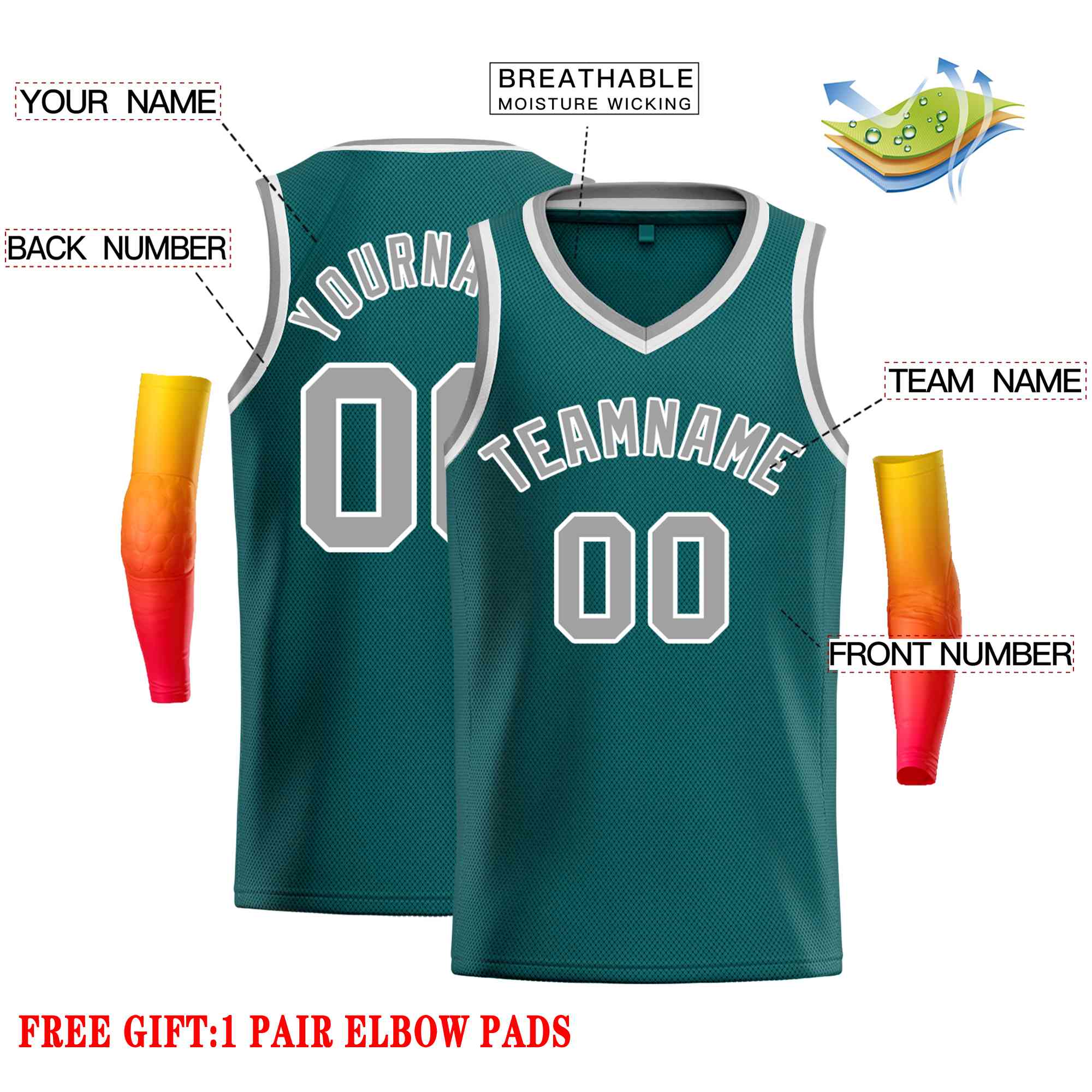 Custom Aqua Gray-White Classic Tops Men Casual Basketball Jersey - Image 2