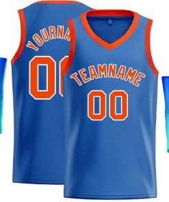 Custom Blue Orange-White Classic Tops Men Casual Basketball Jersey