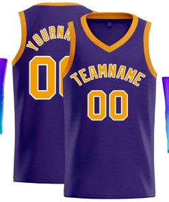 Custom Purple Yellow-White Classic Tops Men Casual Basketball Jersey