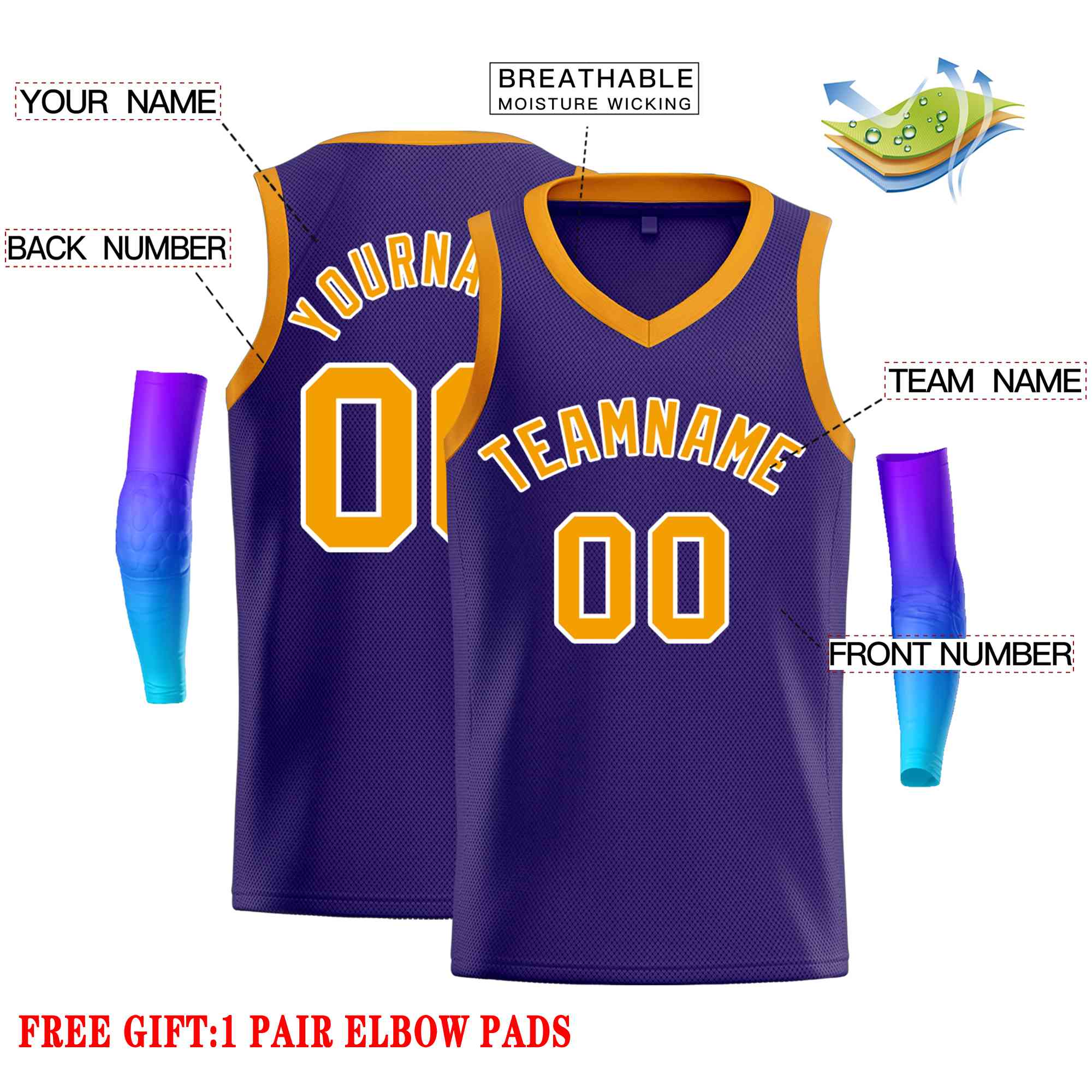 Custom Purple Yellow-White Classic Tops Men Casual Basketball Jersey - Image 2