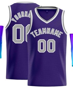 Custom Purple Gray-White Classic Tops Men Casual Basketball Jersey