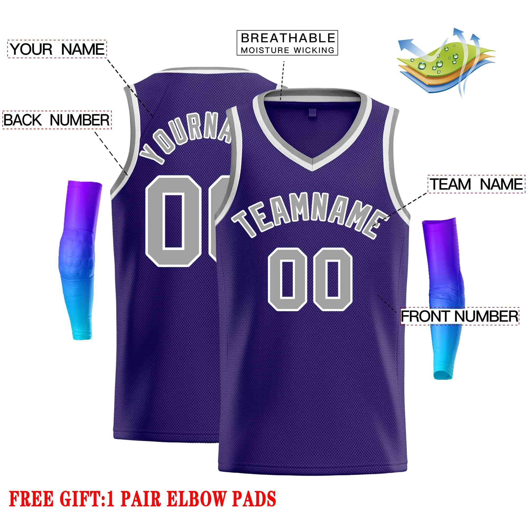 Custom Purple Gray-White Classic Tops Men Casual Basketball Jersey - Image 2