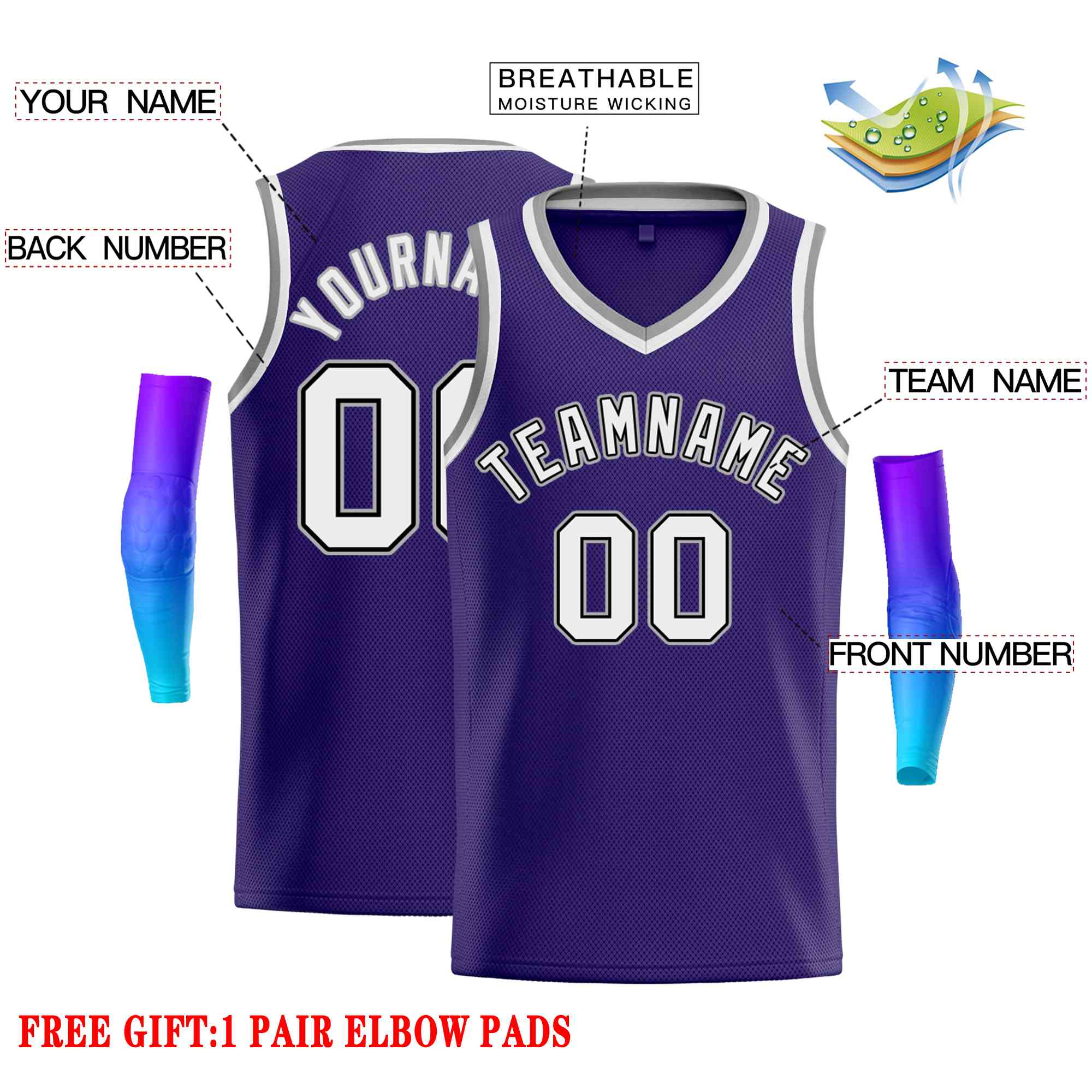 Custom Purple White-Gray Classic Tops Men Casual Basketball Jersey - Image 2
