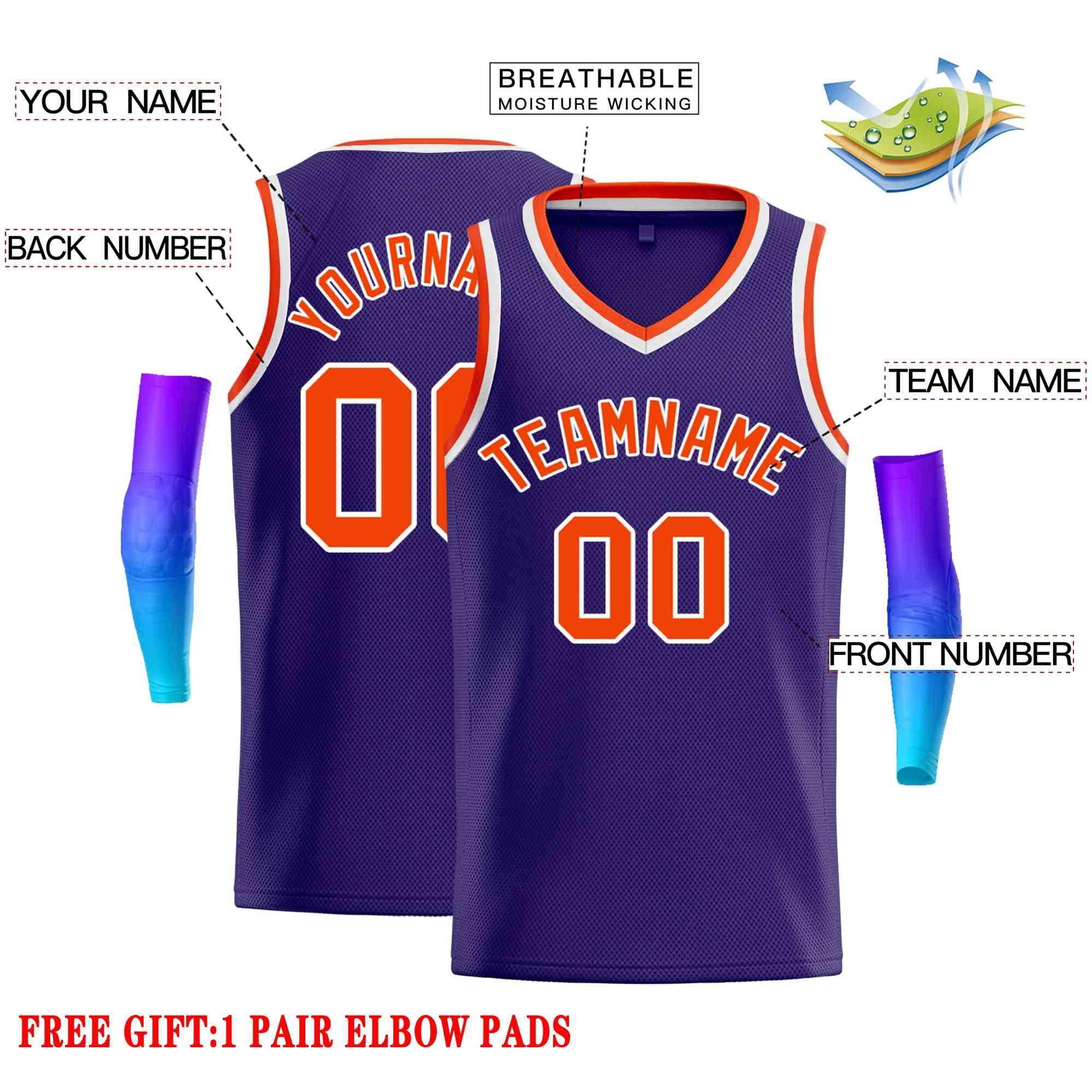 Custom Purple Orange-White Classic Tops Men Casual Basketball Jersey - Image 2