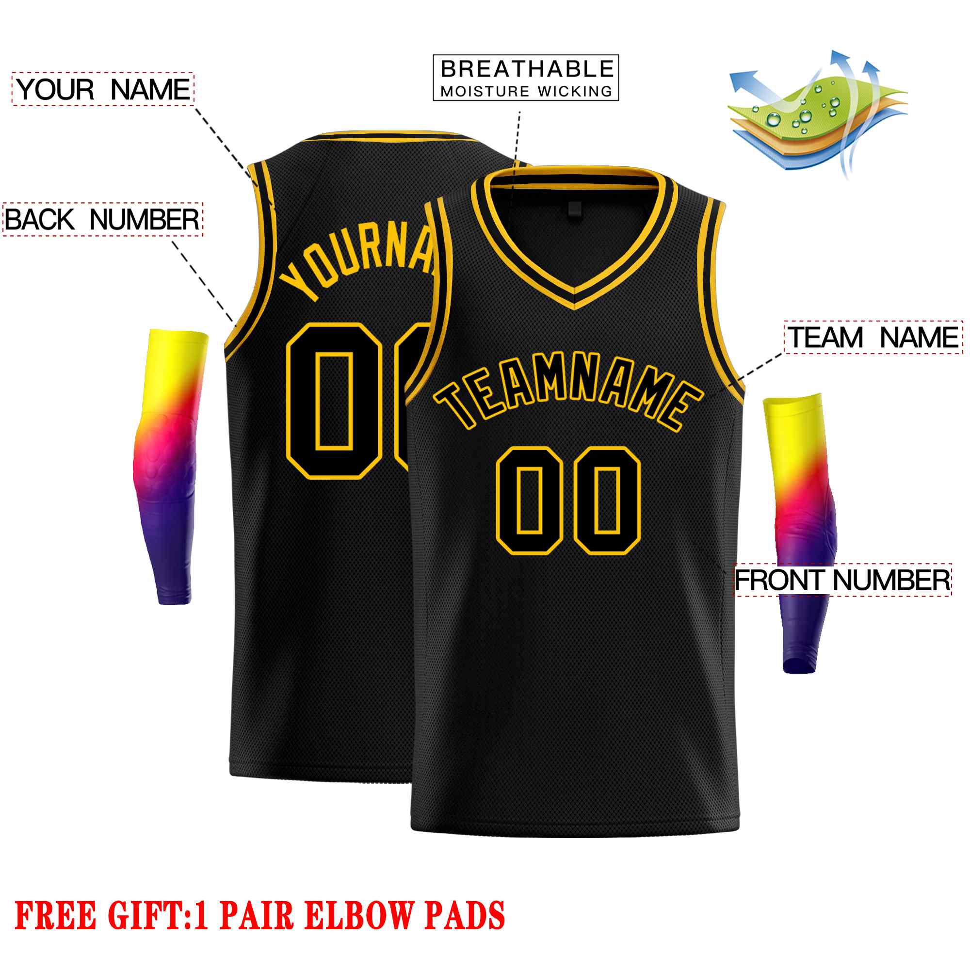 Custom Black Black-Yellow Classic Tops Men Casual Basketball Jersey - Image 2