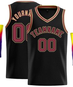 Custom Black Maroon-Old Gold Classic Tops Men Casual Basketball Jersey