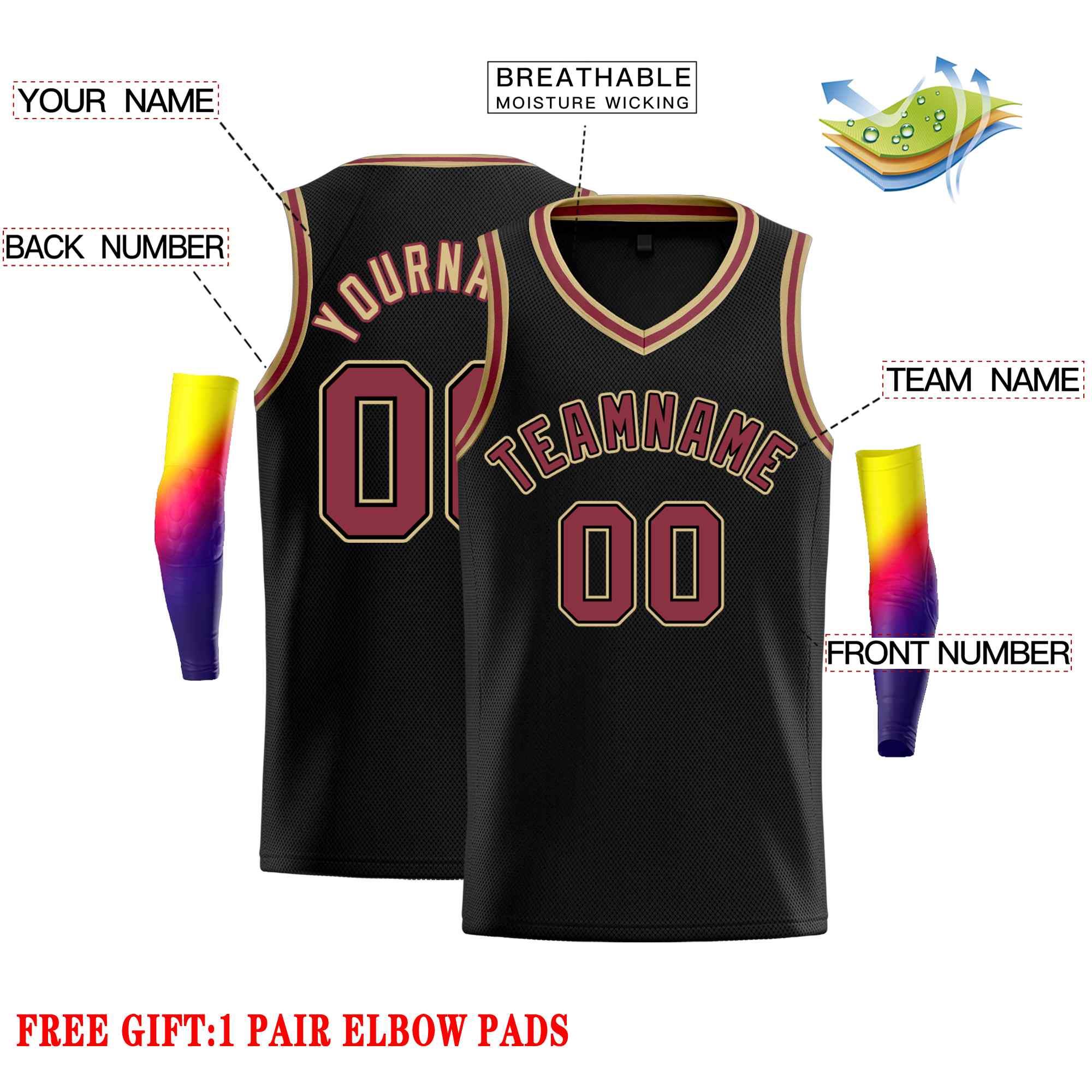 Custom Black Maroon-Old Gold Classic Tops Men Casual Basketball Jersey - Image 2