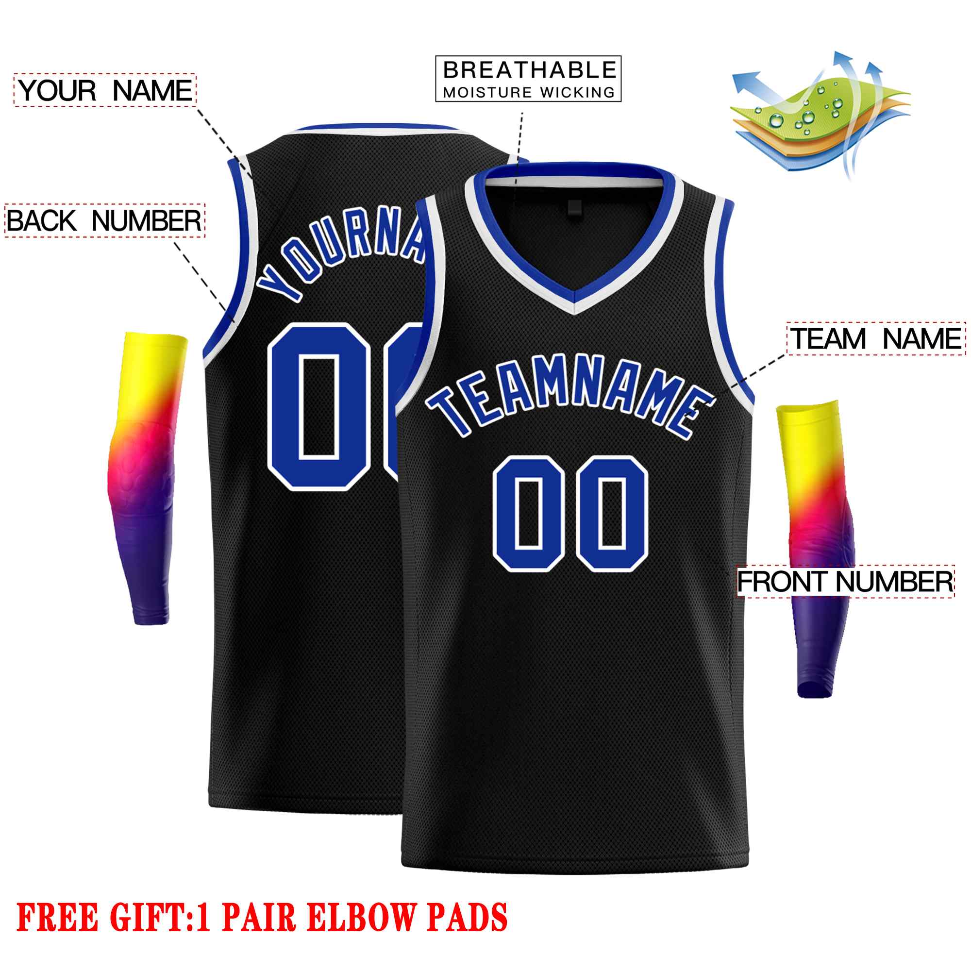Custom Black Royal-White Classic Tops Men Casual Basketball Jersey - Image 2