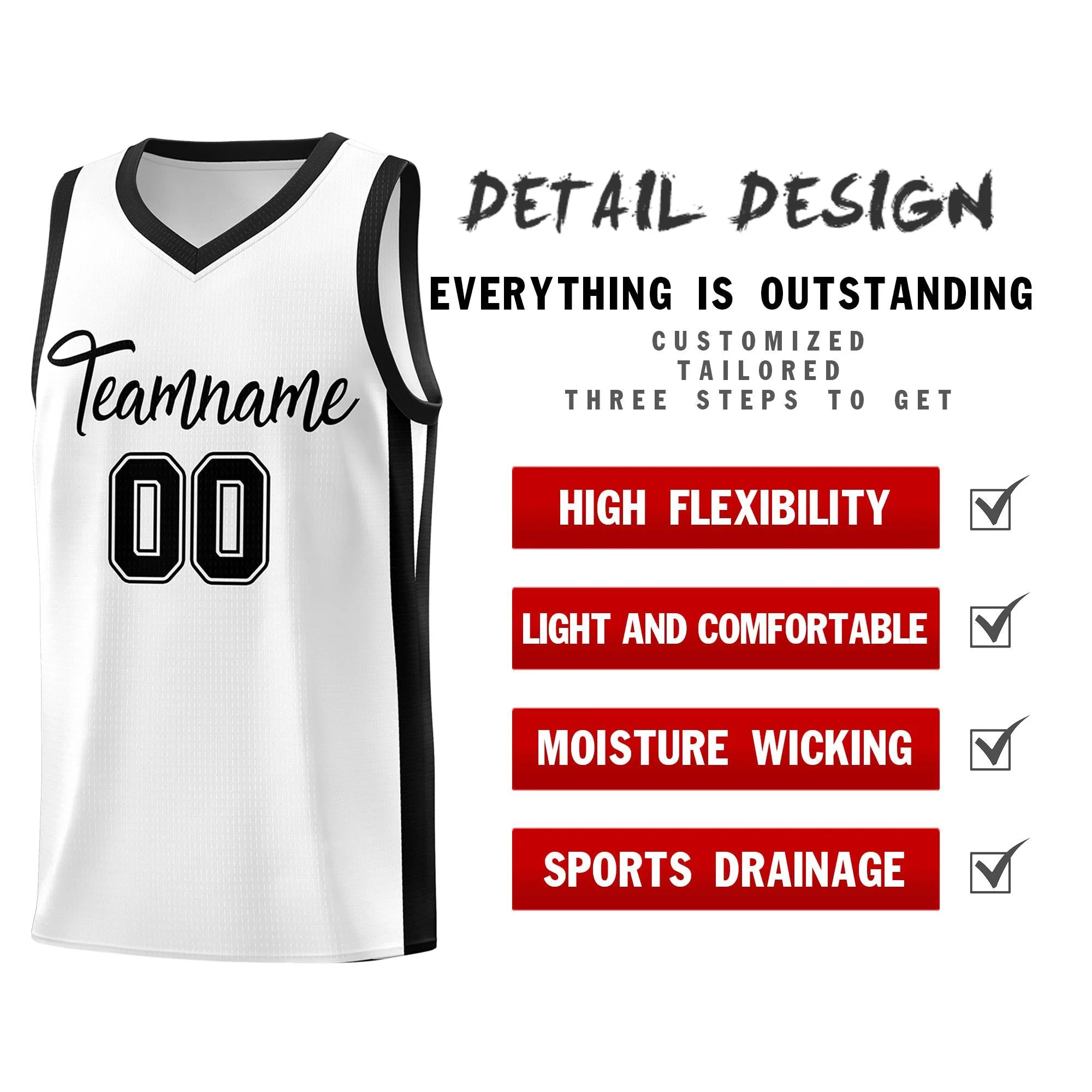 Custom White Black Classic Tops Mesh Sport Basketball Jersey - Image 4