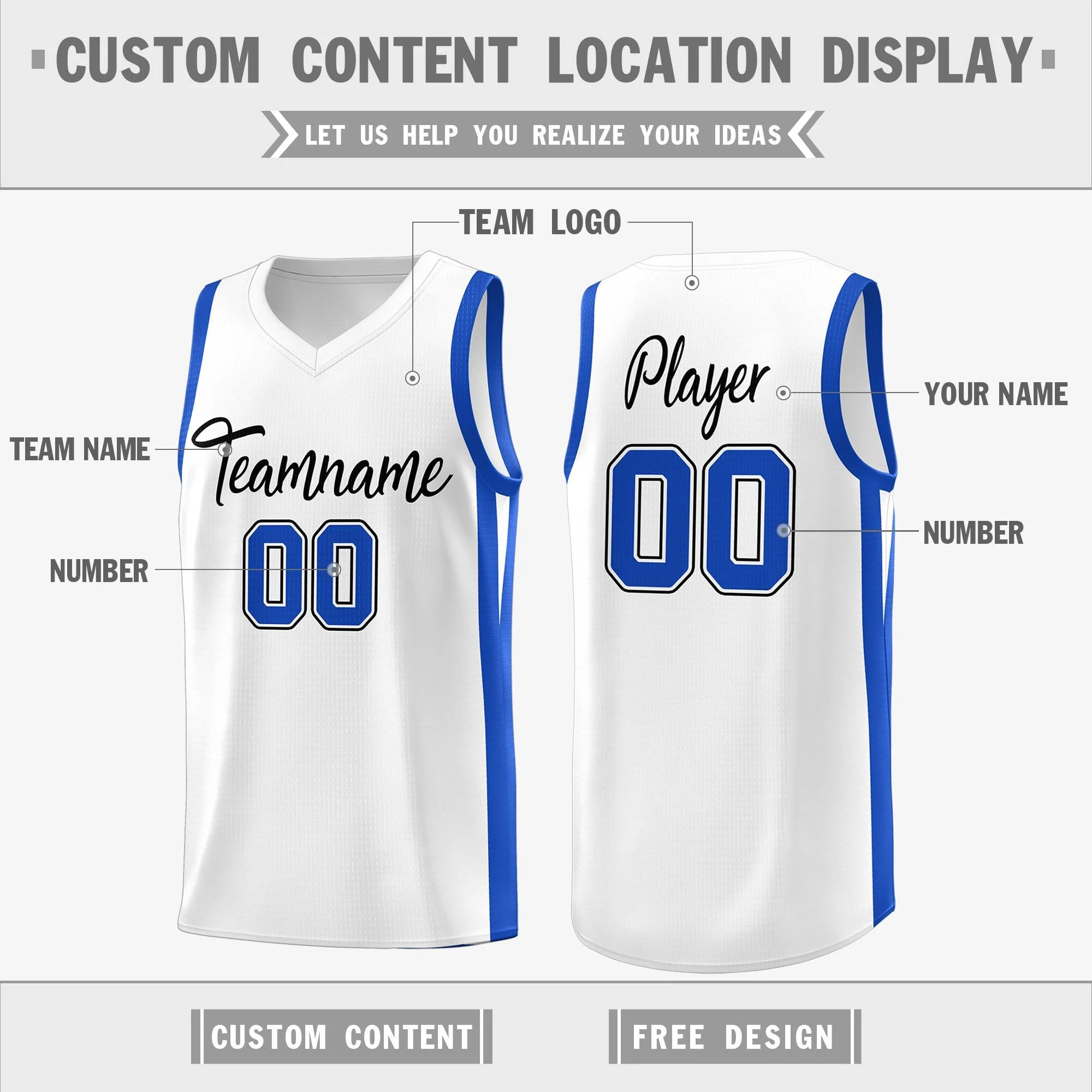 Custom White White Classic Tops Mesh Sport Basketball Jersey - Image 2