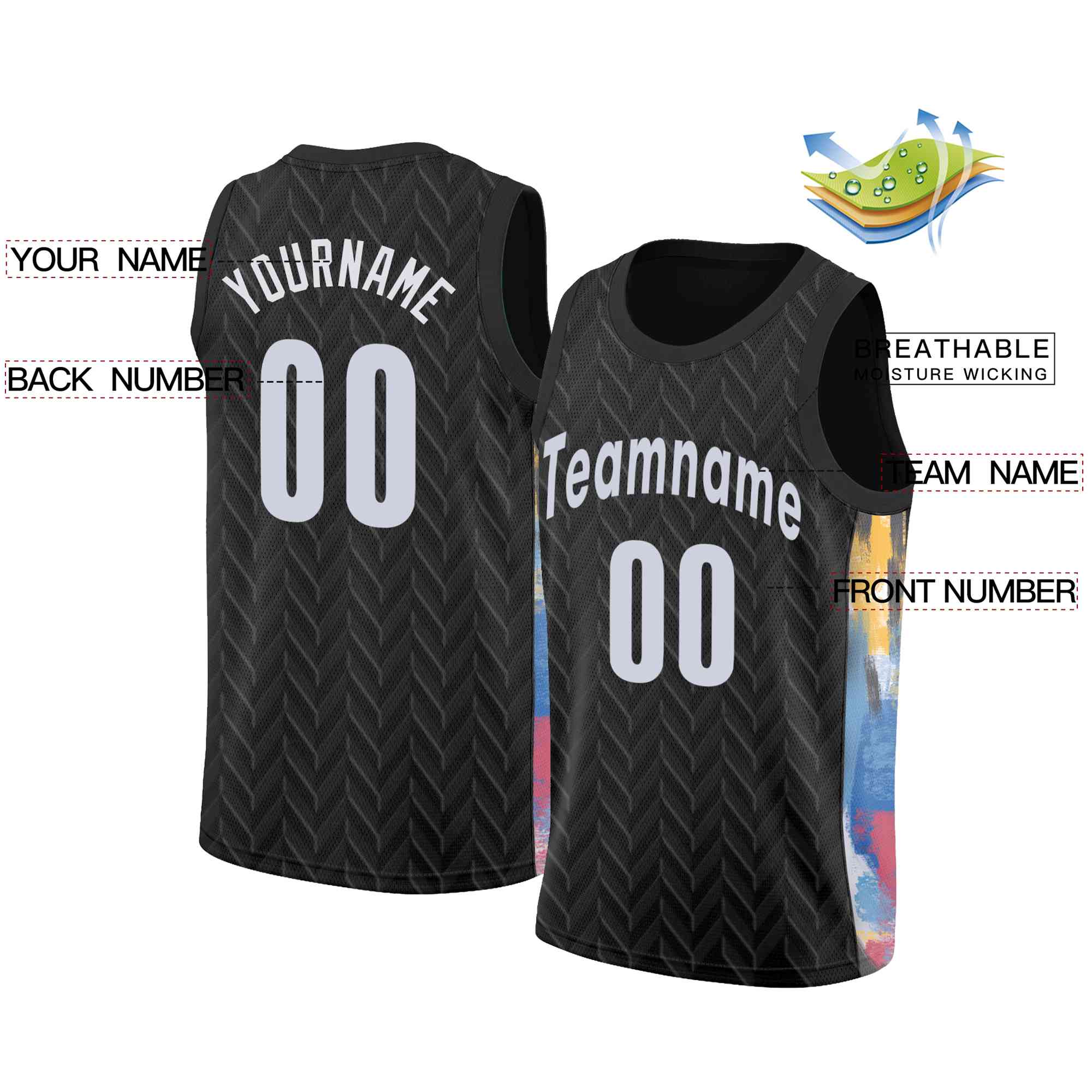 Custom Black White Classic Tops Mesh Sport Basketball Jersey - Image 2