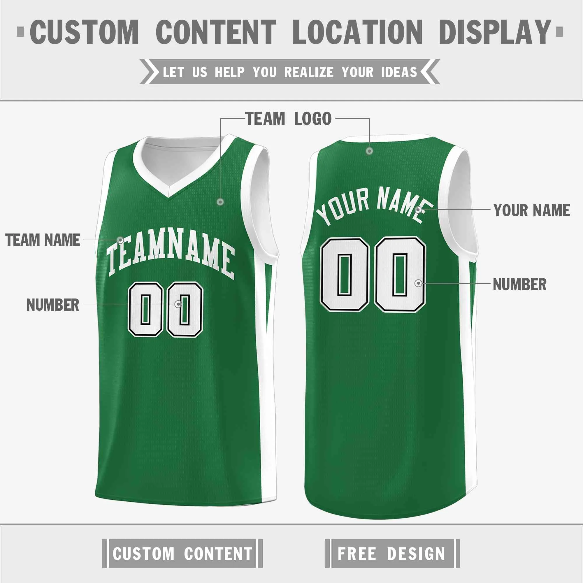 Custom Green White Classic Tops Mesh Sport Basketball Jersey - Image 2
