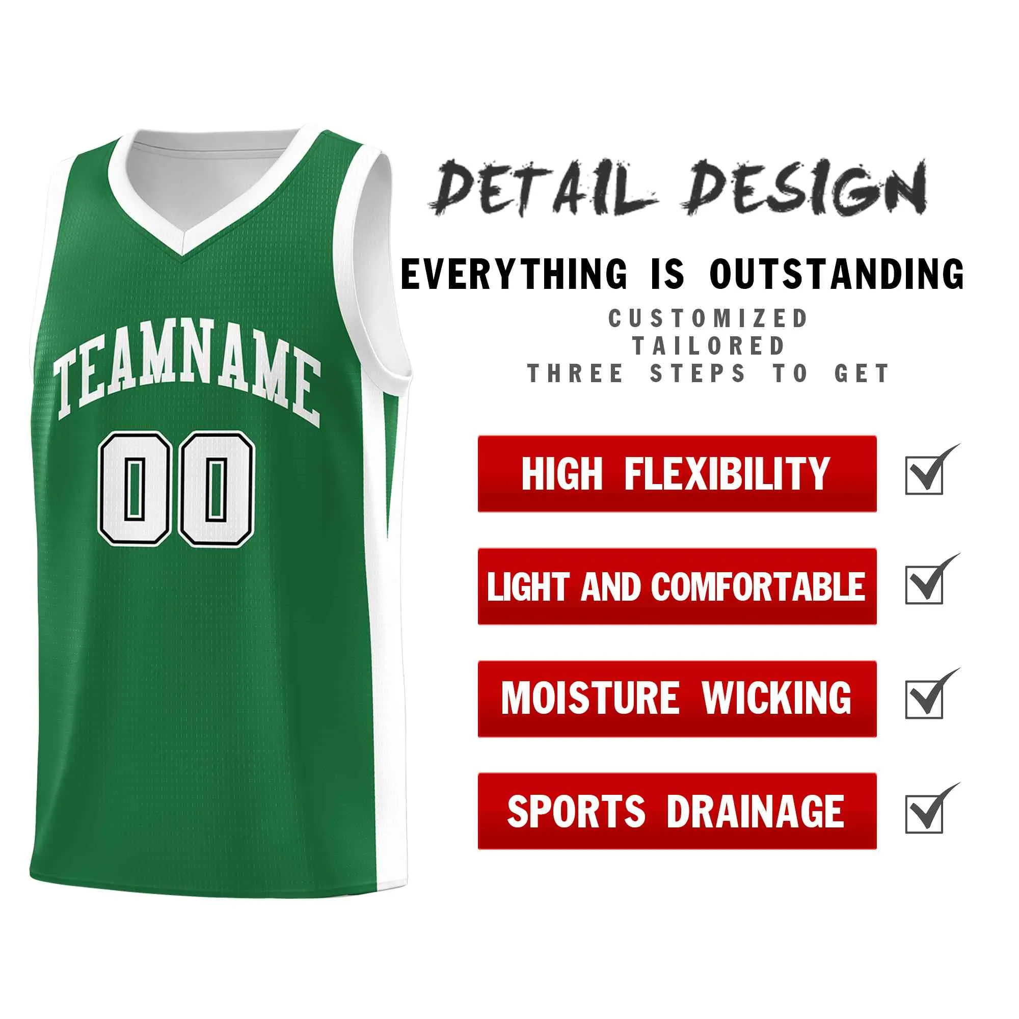 Custom Green White Classic Tops Mesh Sport Basketball Jersey - Image 4