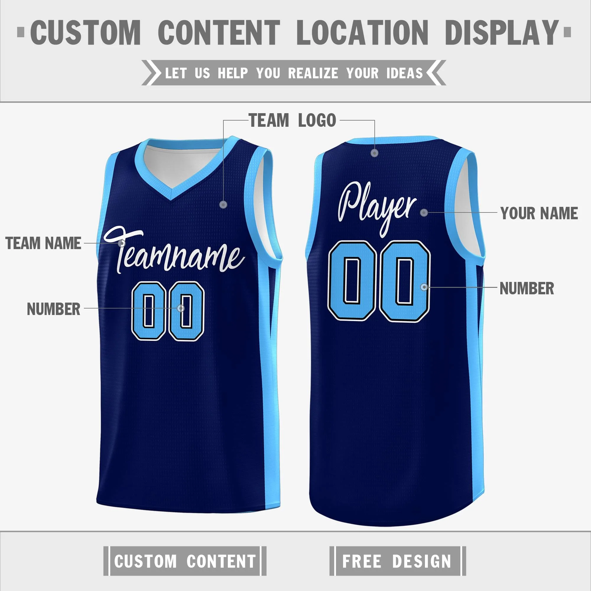 Custom Navy White Classic Tops Mesh Sport Basketball Jersey - Image 2