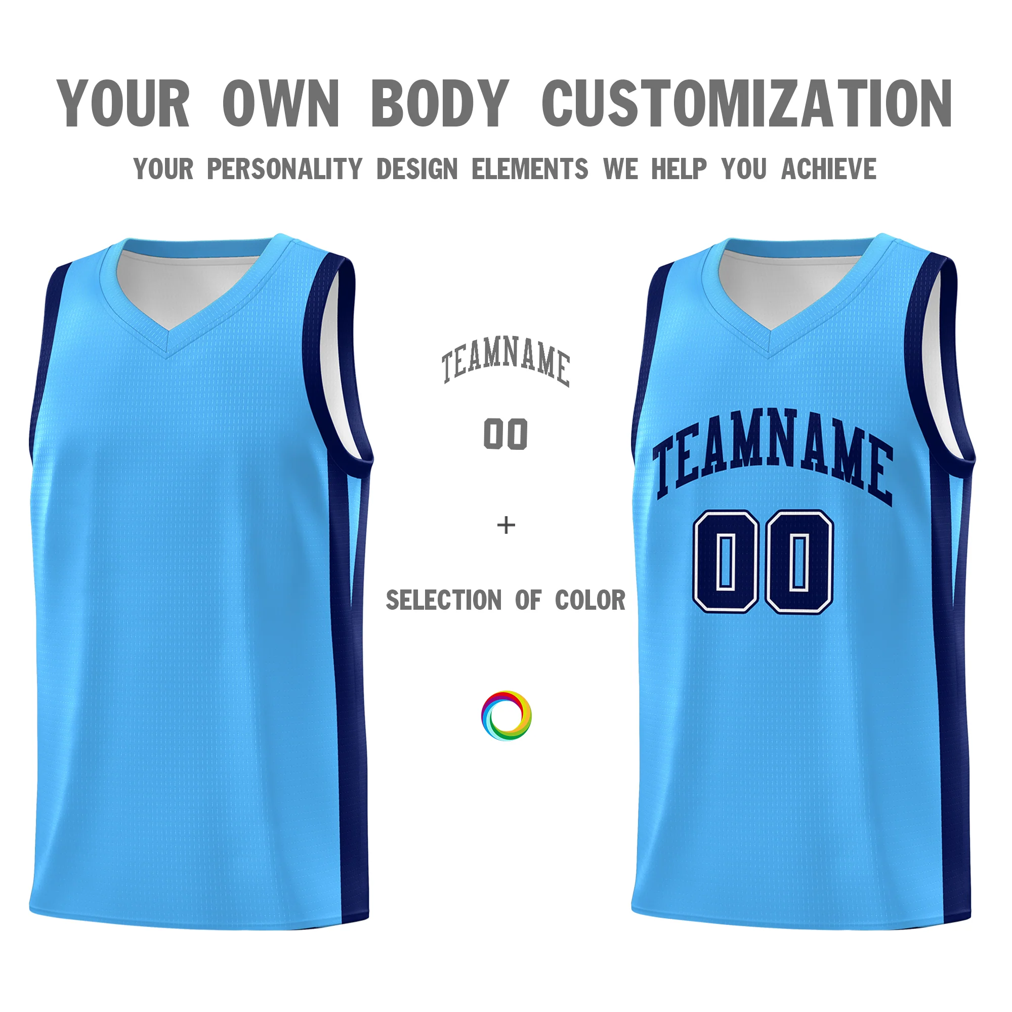Custom Light Blue White Classic Tops Mesh Sport Basketball Jersey - Image 3