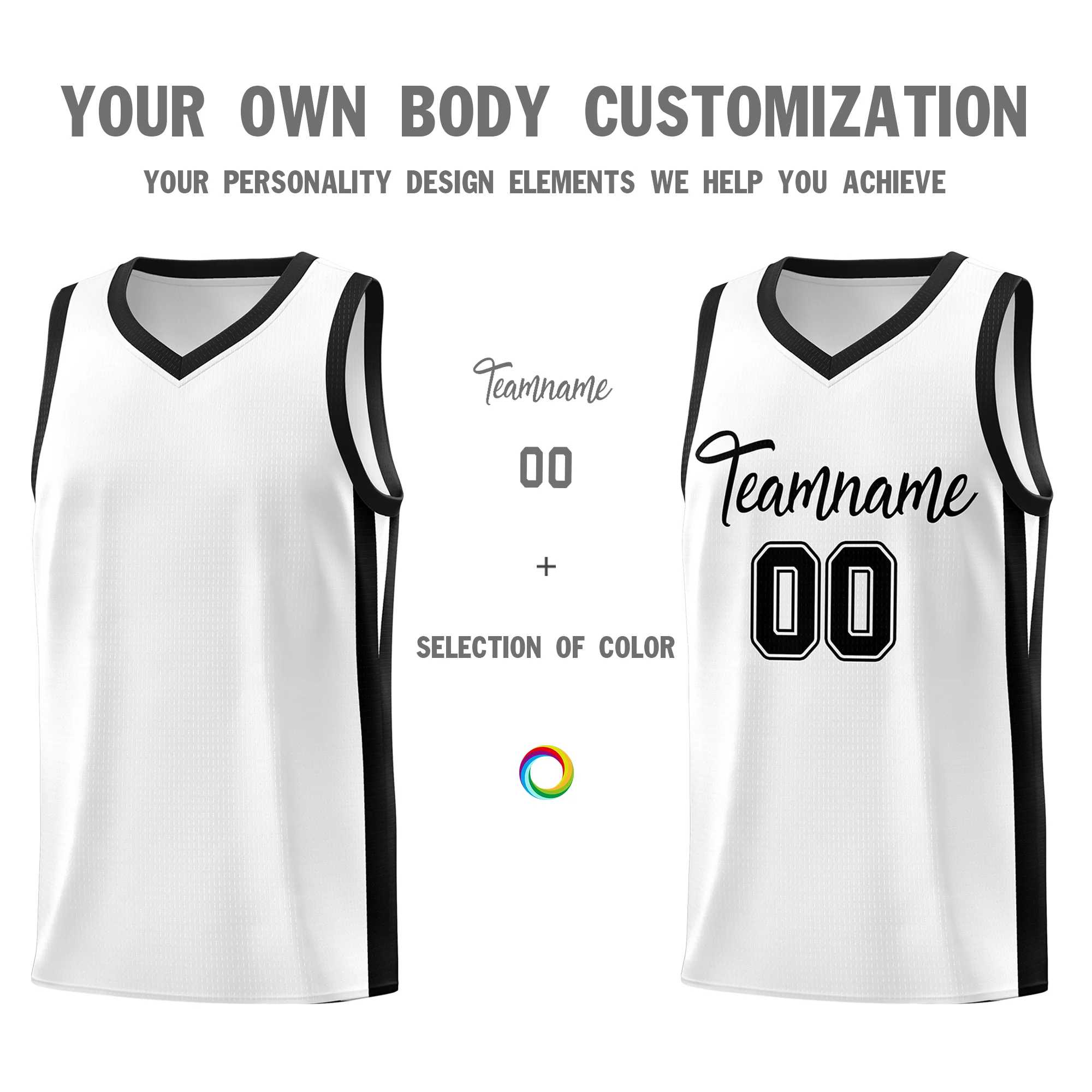Custom White Black Classic Tops Mesh Sport Basketball Jersey - Image 3