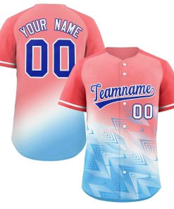 Custom Light Red Light Blue Royal-White Gradient Fashion Authentic Baseball Jersey