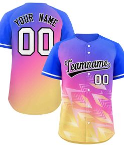 Custom Royal Yellow Black-White Gradient Fashion Authentic Baseball Jersey