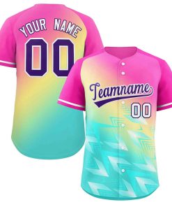 Custom Pink Aqua Purple-White Gradient Fashion Authentic Baseball Jersey