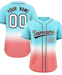Custom Aqua Light Red Black-White Gradient Fashion Authentic Baseball Jersey