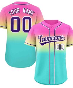 Custom Rose Pink Aqua Purple-White Gradient Fashion Authentic Baseball Jersey