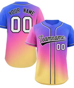 Custom Royal Pink-Yellow Gradient Fashion Authentic Baseball Jersey