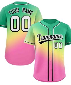 Custom Kelly Green Yellow Black-White Gradient Fashion Authentic Baseball Jersey