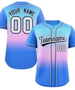 Custom Light Blue Pink Navy-White Gradient Fashion Authentic Baseball Jersey