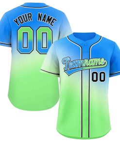 Custom Powder Blue Green Blue-White Gradient Fashion Authentic Baseball Jersey