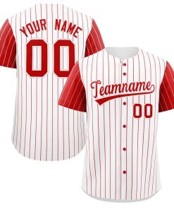 Custom White Red Stripe Fashion Raglan Sleeves Authentic Baseball Jersey