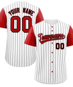 Custom White Red-Black Stripe Fashion Raglan Sleeves Authentic Baseball Jersey