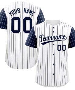 Custom White Navy Stripe Fashion Raglan Sleeves Authentic Baseball Jersey
