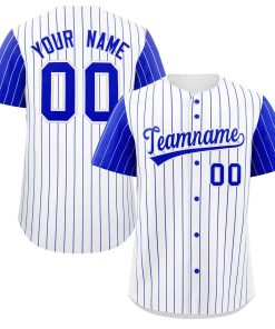 Custom White Royal Stripe Fashion Raglan Sleeves Authentic Baseball Jersey